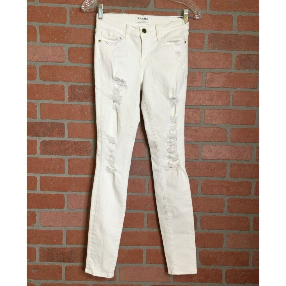 Frame Le Skinny De Jeanne White Distressed Denim Jeans Size 26
